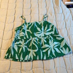 Tropical Green Leaf Print Crop Top